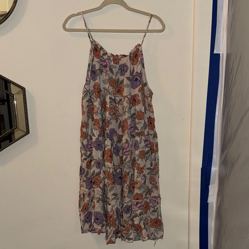 Hayden Floral Midi Dress with Purple and Orange Accents